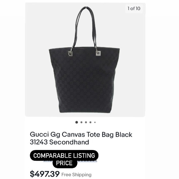 Gucci Monogram Leather/Canvas Tote Black - Picture 8 of 10